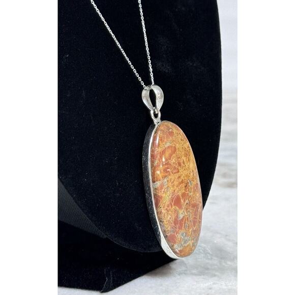 Sterling Silver Maligano Jasper Pendant 18” Italy Chain Necklace - Picture 4 of 10